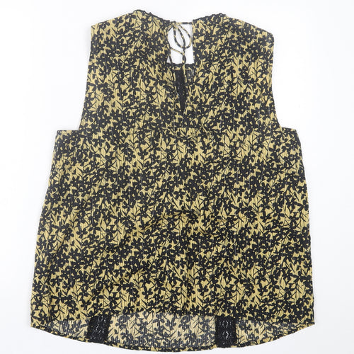 NEXT Womens Yellow Floral Cotton Basic Tank Size 16 Crew Neck