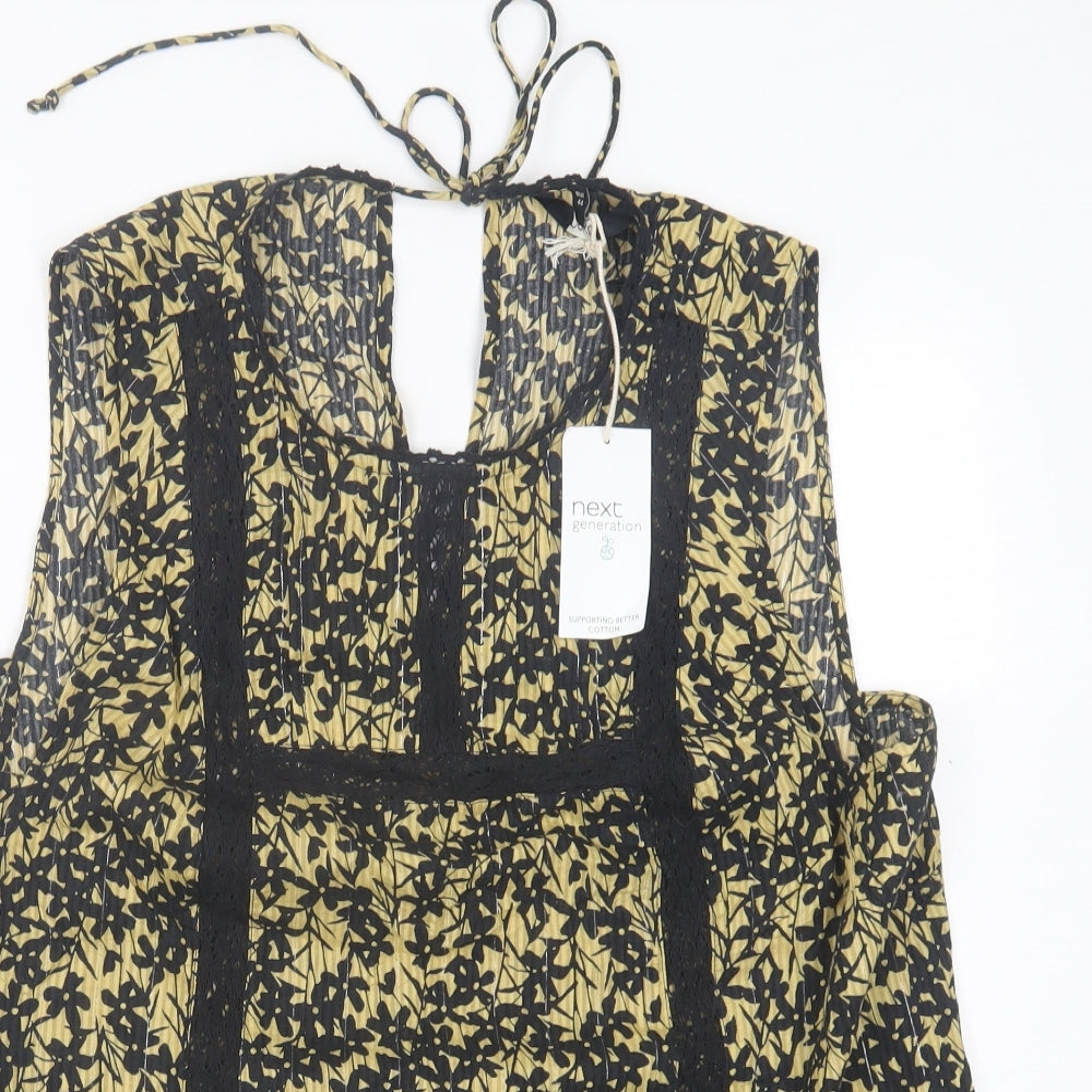 NEXT Womens Yellow Floral Cotton Basic Tank Size 16 Crew Neck