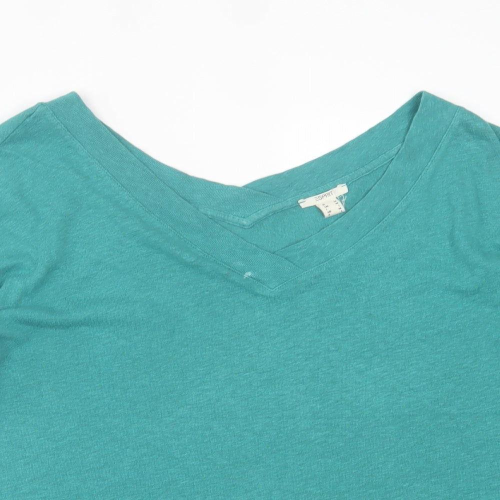 Esprit Womens Green  Cotton Basic T-Shirt Size M V-Neck
