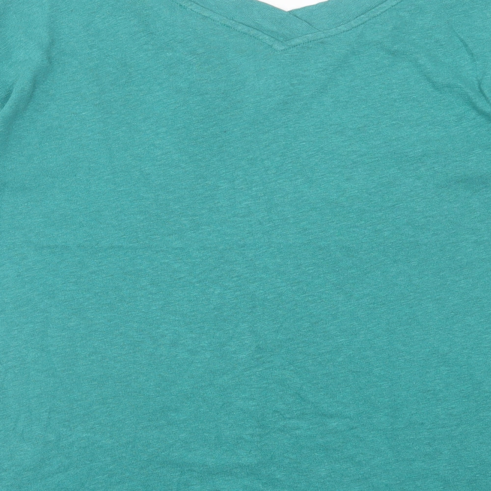 Esprit Womens Green  Cotton Basic T-Shirt Size M V-Neck