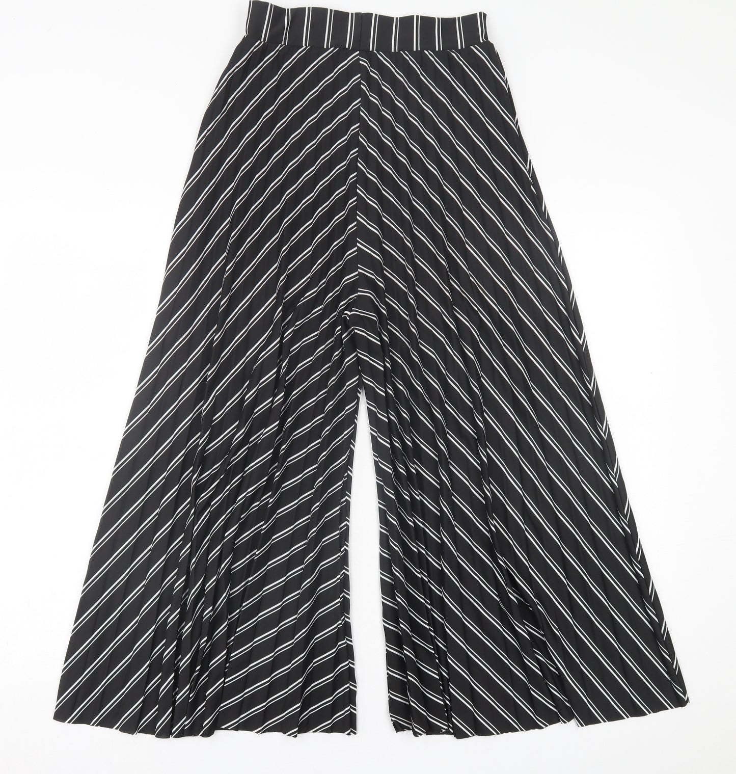 QED London Womens Black Striped Polyester Cropped Trousers Size 8 L22 in Regular
