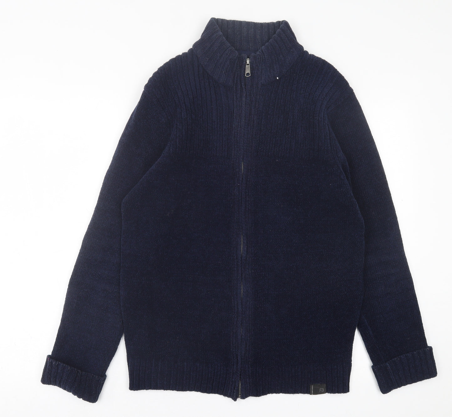 Burton Mens Blue High Neck  Acrylic Full Zip Jumper Size M