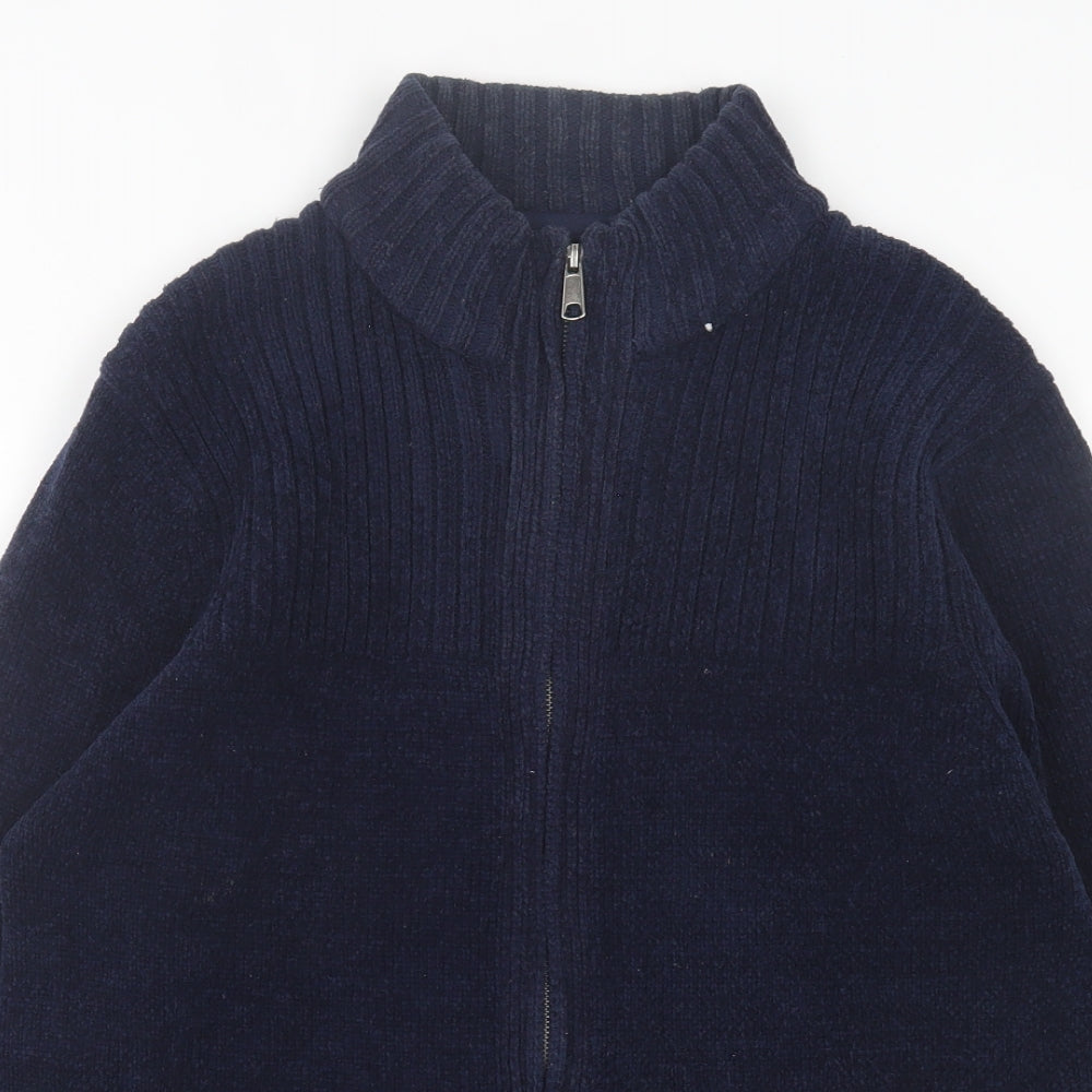 Burton Mens Blue High Neck  Acrylic Full Zip Jumper Size M