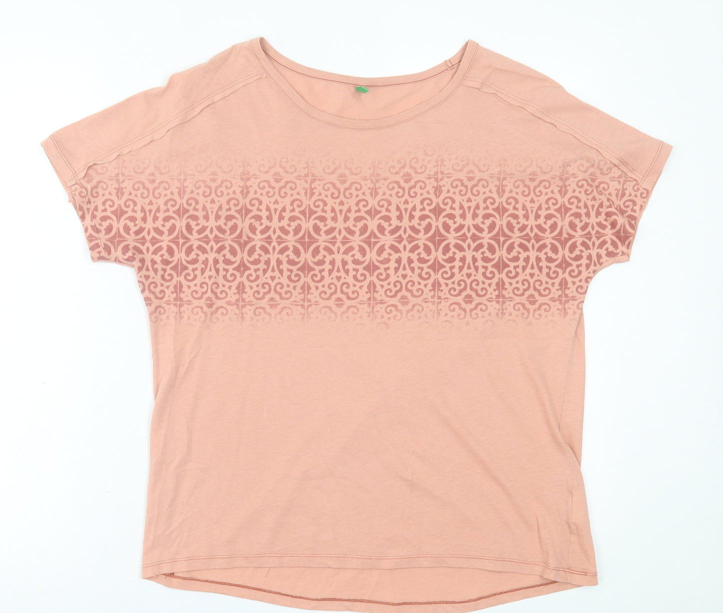 United Colors of Benetton Womens Pink Geometric Cotton Basic T-Shirt Size M Crew Neck