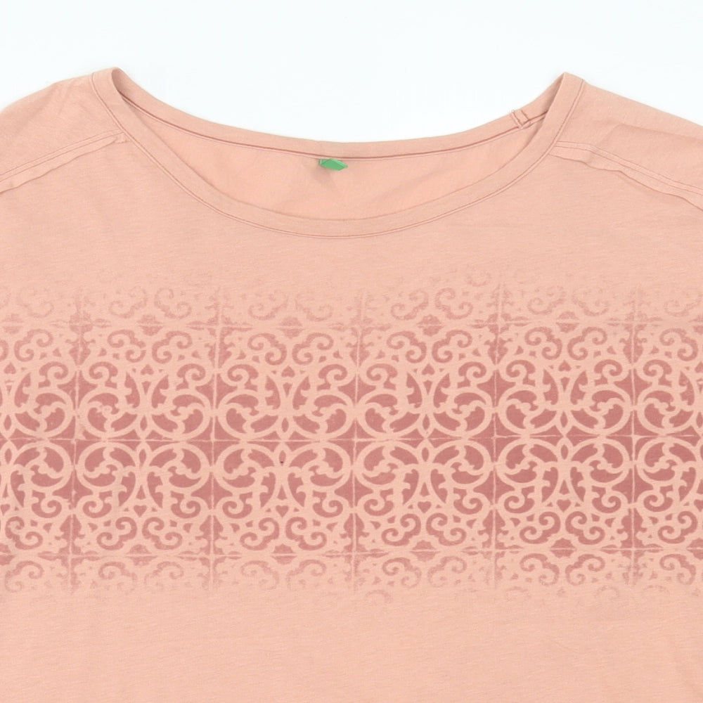 United Colors of Benetton Womens Pink Geometric Cotton Basic T-Shirt Size M Crew Neck