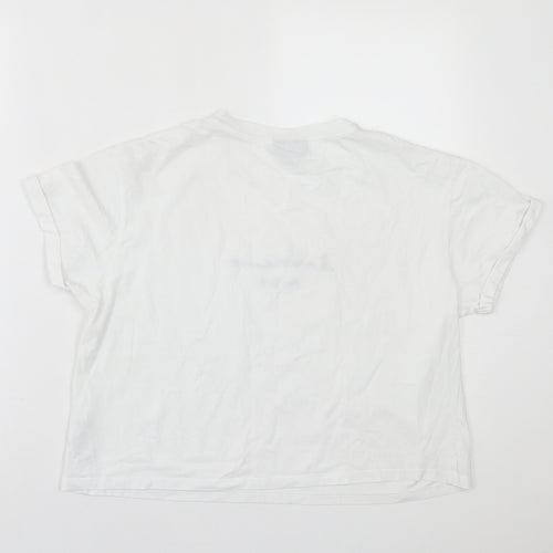 Topshop Womens White  Cotton Cropped T-Shirt Size 12 Crew Neck - New York