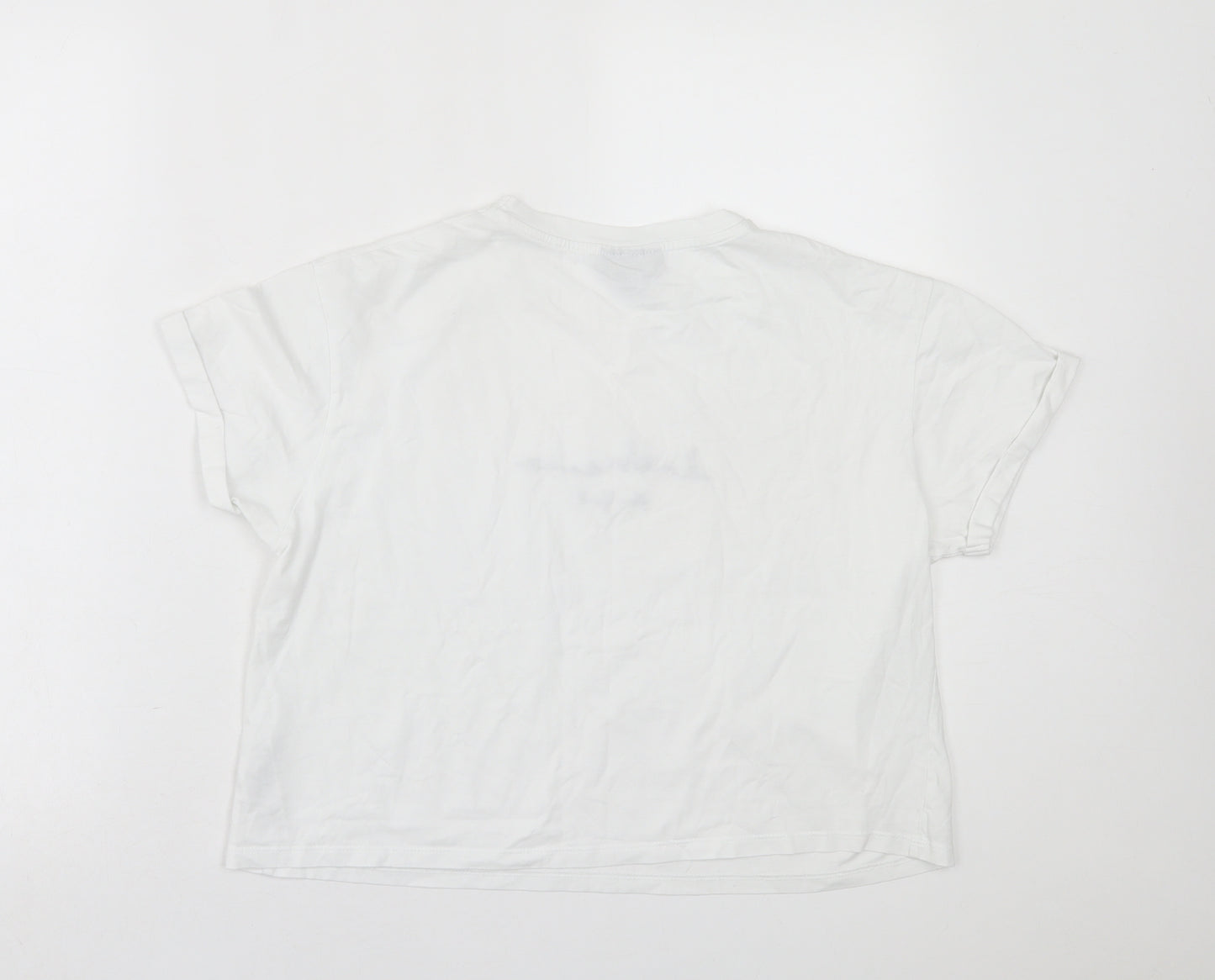 Topshop Womens White  Cotton Cropped T-Shirt Size 12 Crew Neck - New York