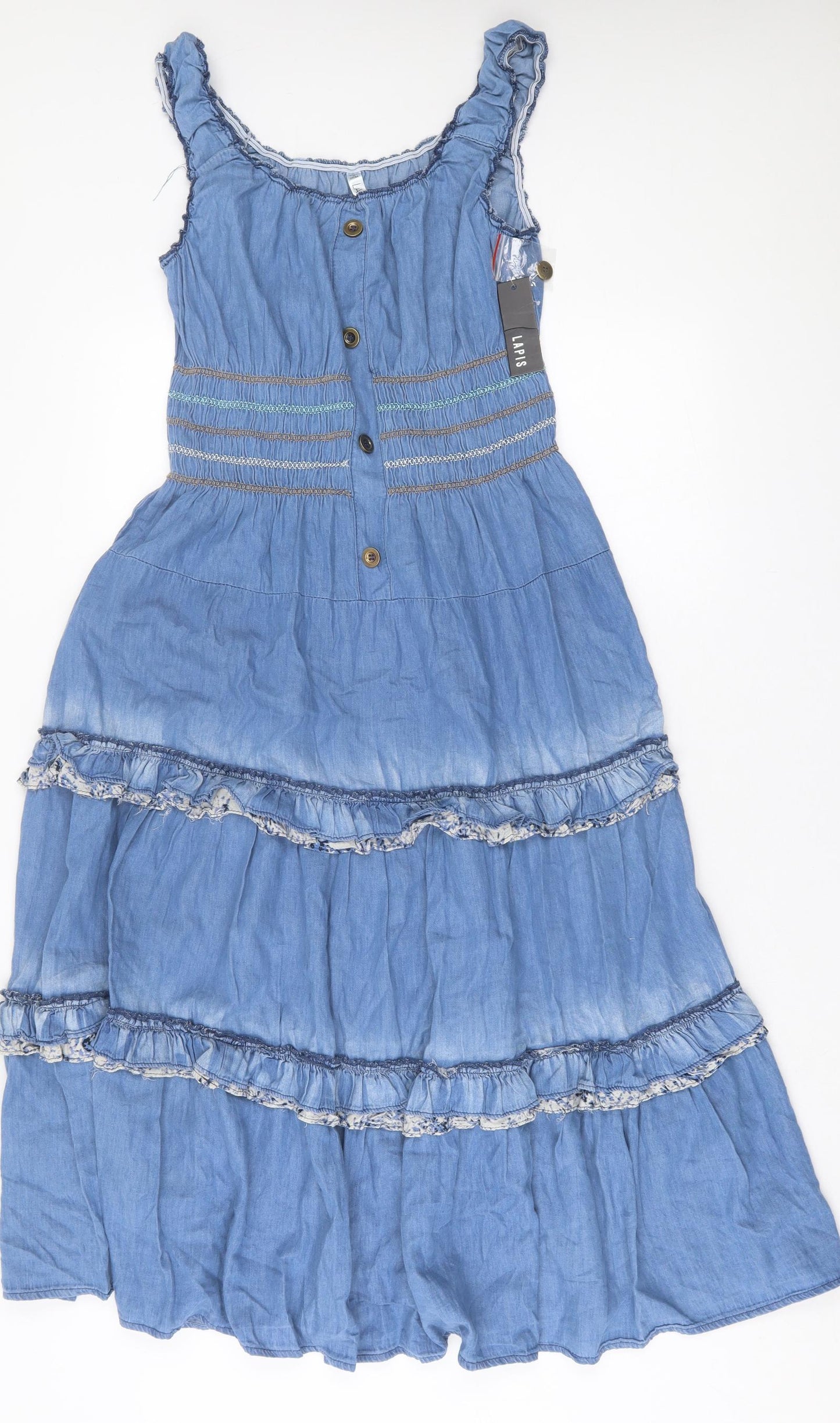 Lapis Womens Blue Geometric Cotton A-Line  Size M  Scoop Neck Pullover