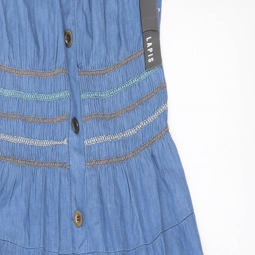 Lapis Womens Blue Geometric Cotton A-Line  Size M  Scoop Neck Pullover