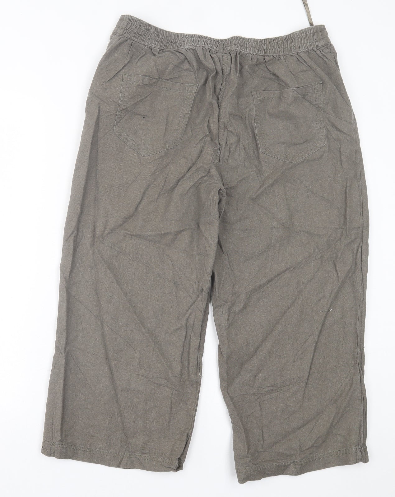 BHS Womens Brown  Linen Cropped Trousers Size 16 L20 in Regular Tie