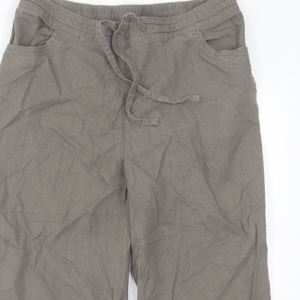 BHS Womens Brown  Linen Cropped Trousers Size 16 L20 in Regular Tie