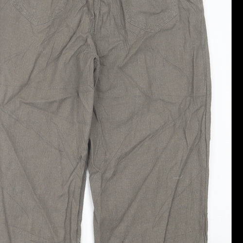 BHS Womens Brown  Linen Cropped Trousers Size 16 L20 in Regular Tie