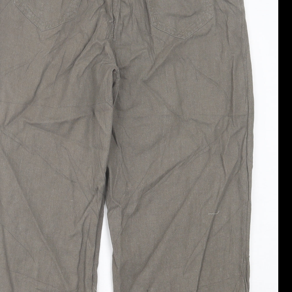 BHS Womens Brown  Linen Cropped Trousers Size 16 L20 in Regular Tie