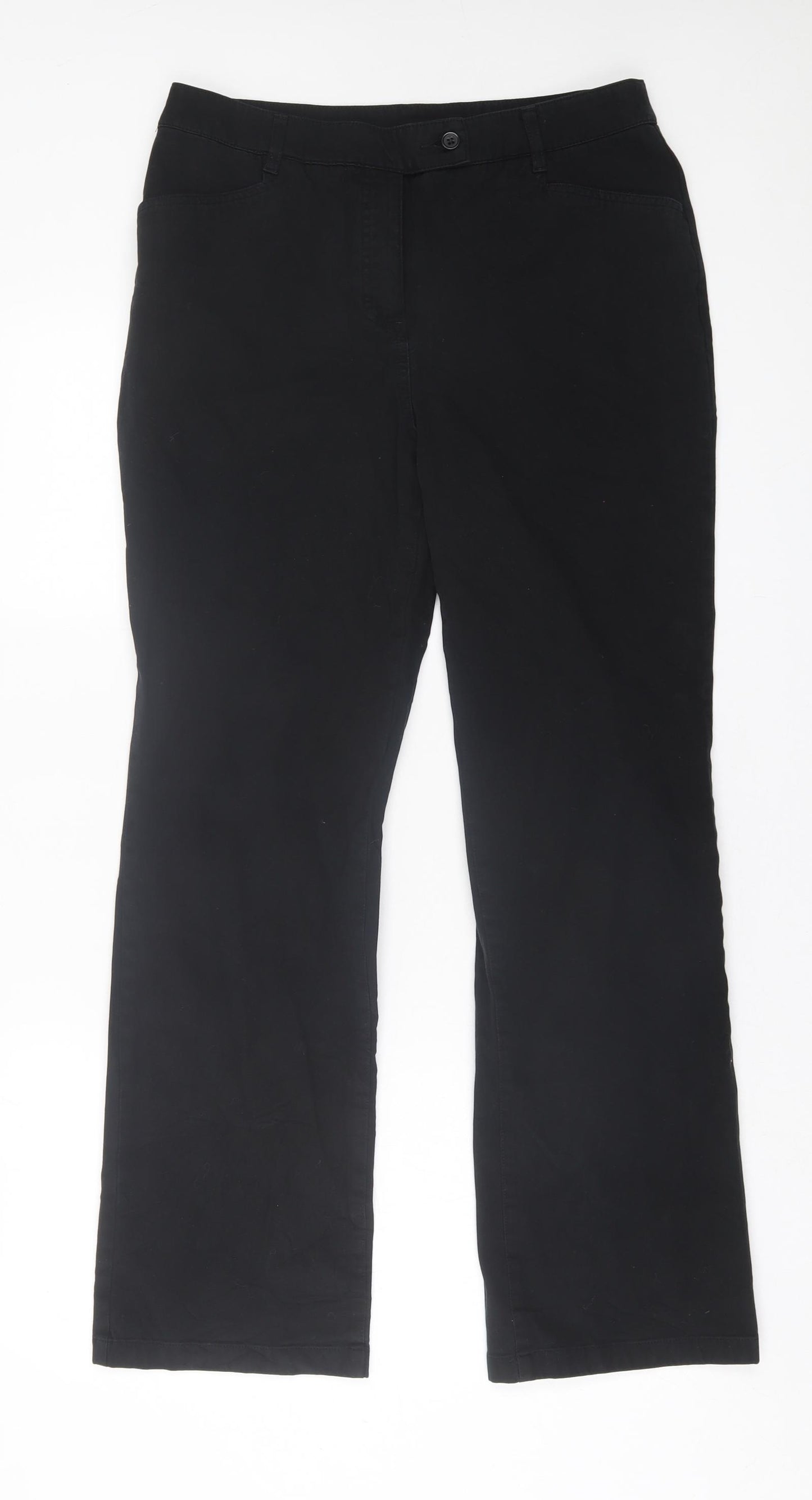 Marks and Spencer Womens Black  Cotton Trousers  Size 14 L30 in Regular Button