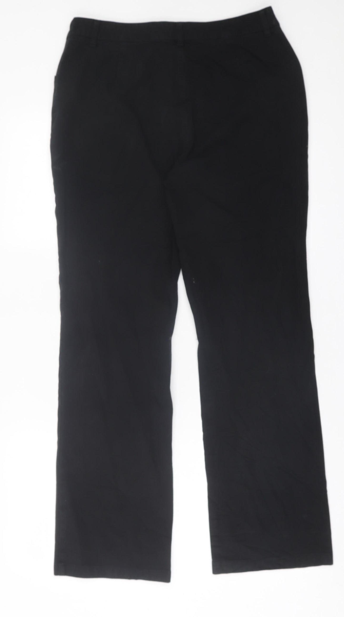 Marks and Spencer Womens Black  Cotton Trousers  Size 14 L30 in Regular Button