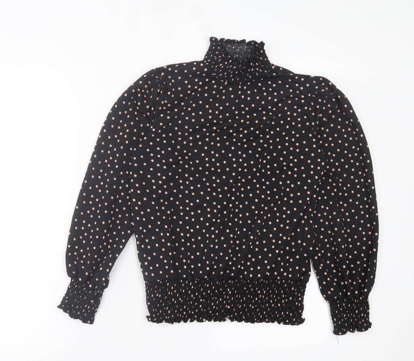 Gallery Womens Black Polka Dot Polyester Basic Blouse Size 8 High Neck