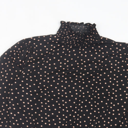 Gallery Womens Black Polka Dot Polyester Basic Blouse Size 8 High Neck