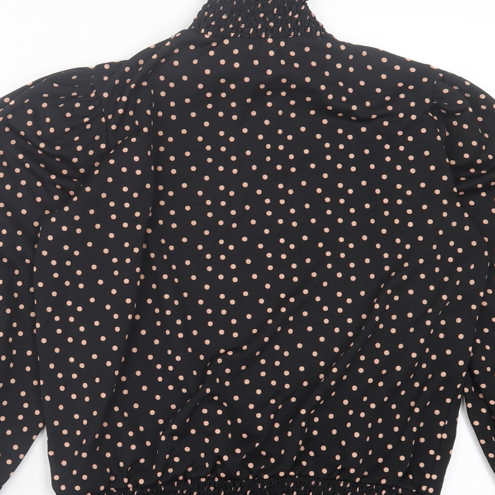 Gallery Womens Black Polka Dot Polyester Basic Blouse Size 8 High Neck