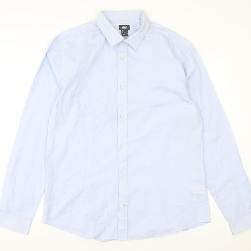 H&M Mens Blue  Cotton  Button-Up Size XL Collared Button