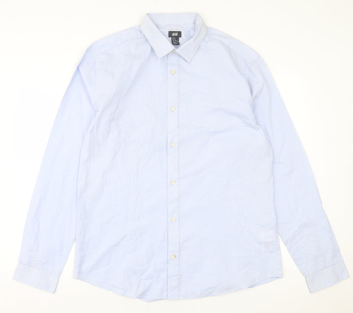 H&M Mens Blue  Cotton  Button-Up Size XL Collared Button