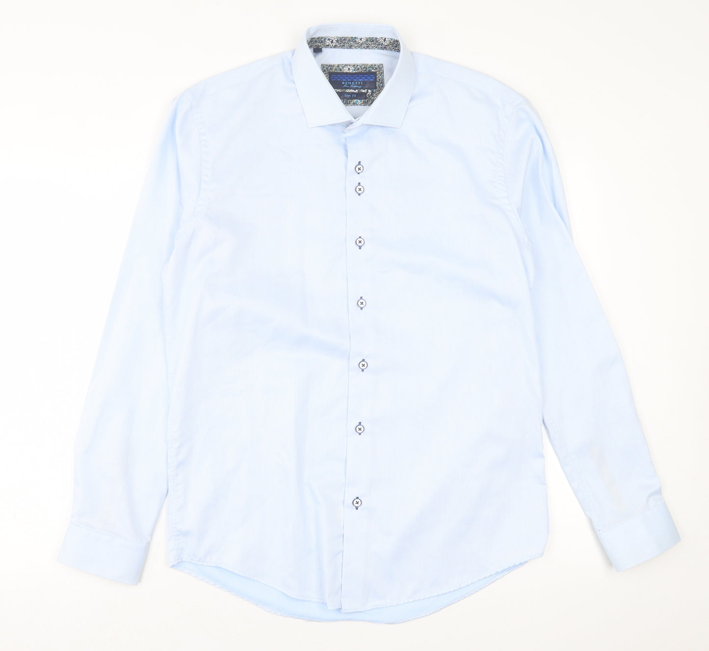 Benetti Mens Blue  Cotton  Dress Shirt Size 16.5 Collared Button