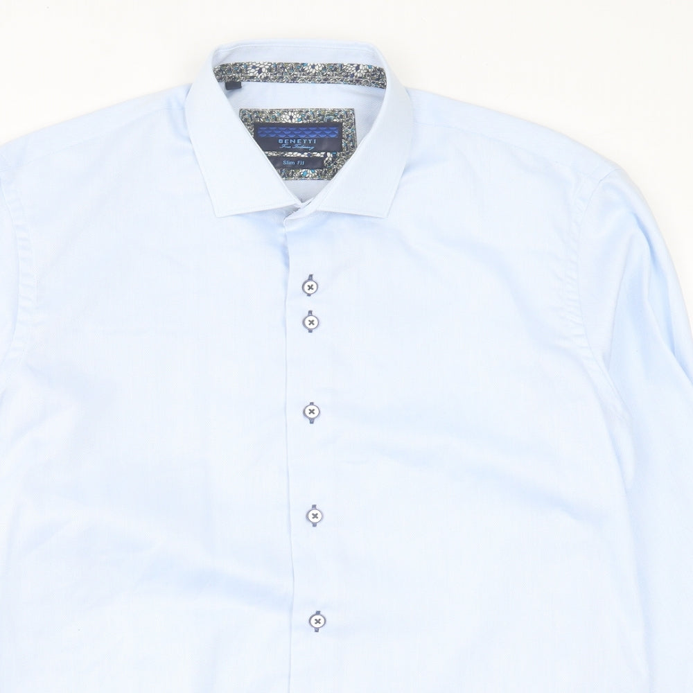 Benetti Mens Blue  Cotton  Dress Shirt Size 16.5 Collared Button