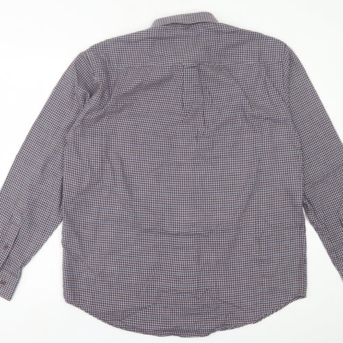 James Pringle Mens Purple Plaid Cotton  Button-Up Size L Collared Button