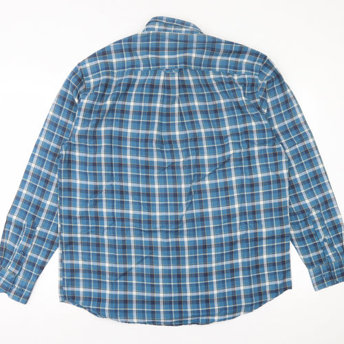 James Pringle Mens Blue Plaid Cotton  Button-Up Size L Collared Button