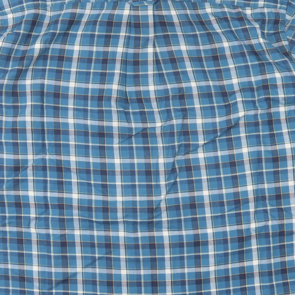 James Pringle Mens Blue Plaid Cotton  Button-Up Size L Collared Button