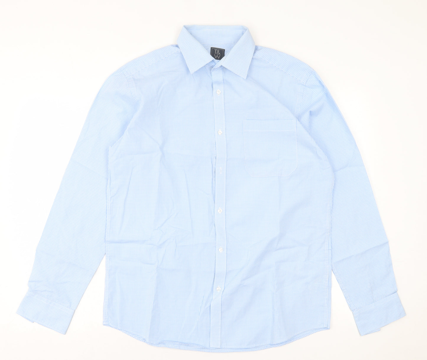 Taylor & Wright Mens Blue Plaid Cotton  Button-Up Size 15.5 Collared Button