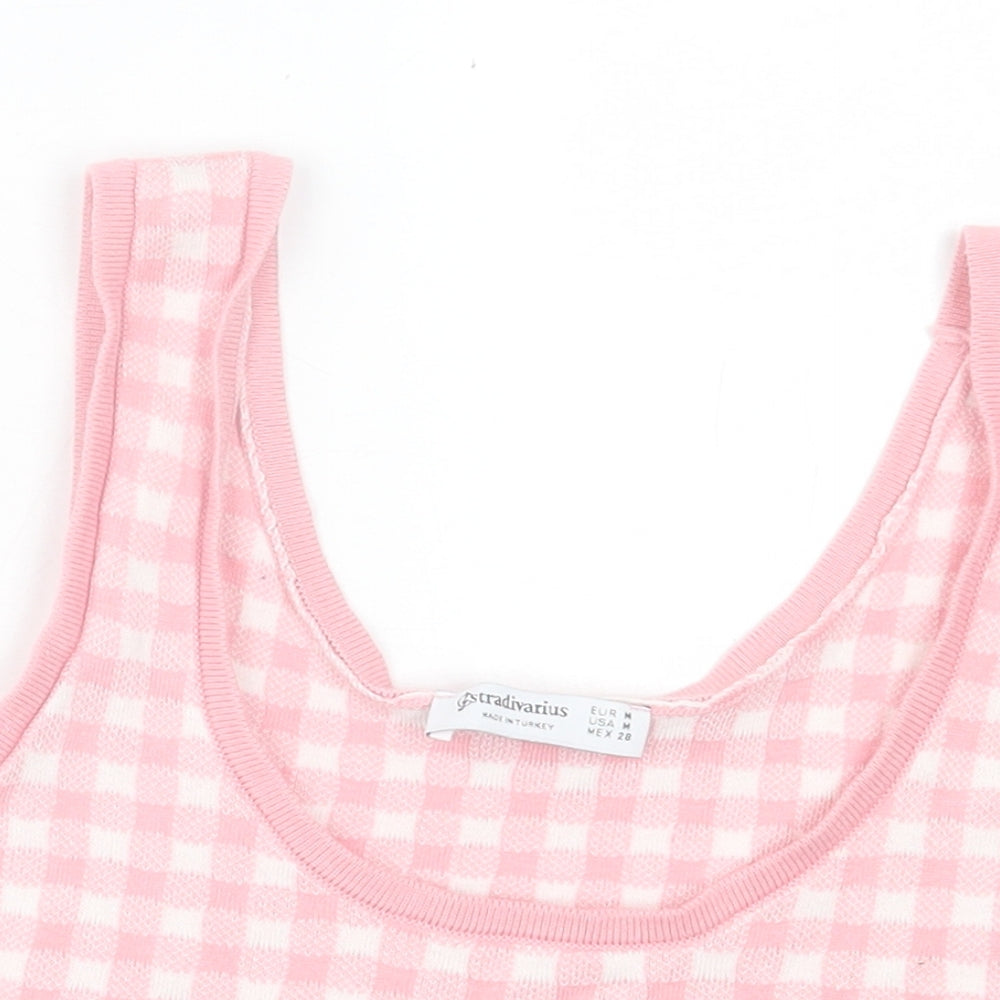 Stradivarius Womens Pink Check Cotton Cropped Tank Size M Scoop Neck