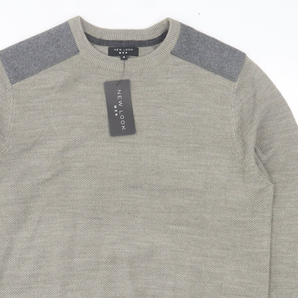 New Look Mens Green Crew Neck  Acrylic Pullover Jumper Size M
