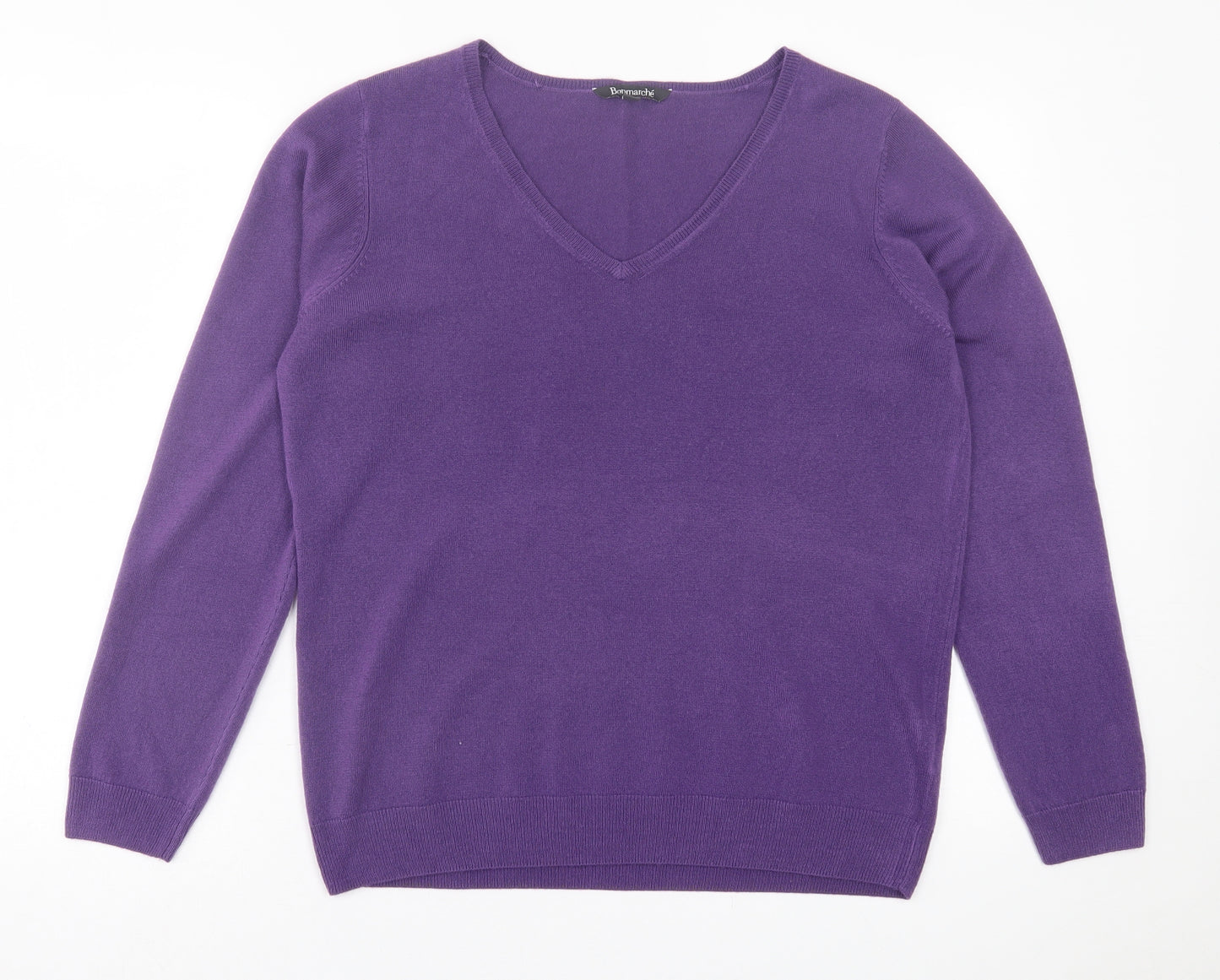bonmarch Womens Purple V-Neck  Acrylic Pullover Jumper Size 16