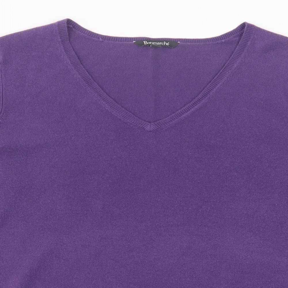 bonmarch Womens Purple V-Neck  Acrylic Pullover Jumper Size 16