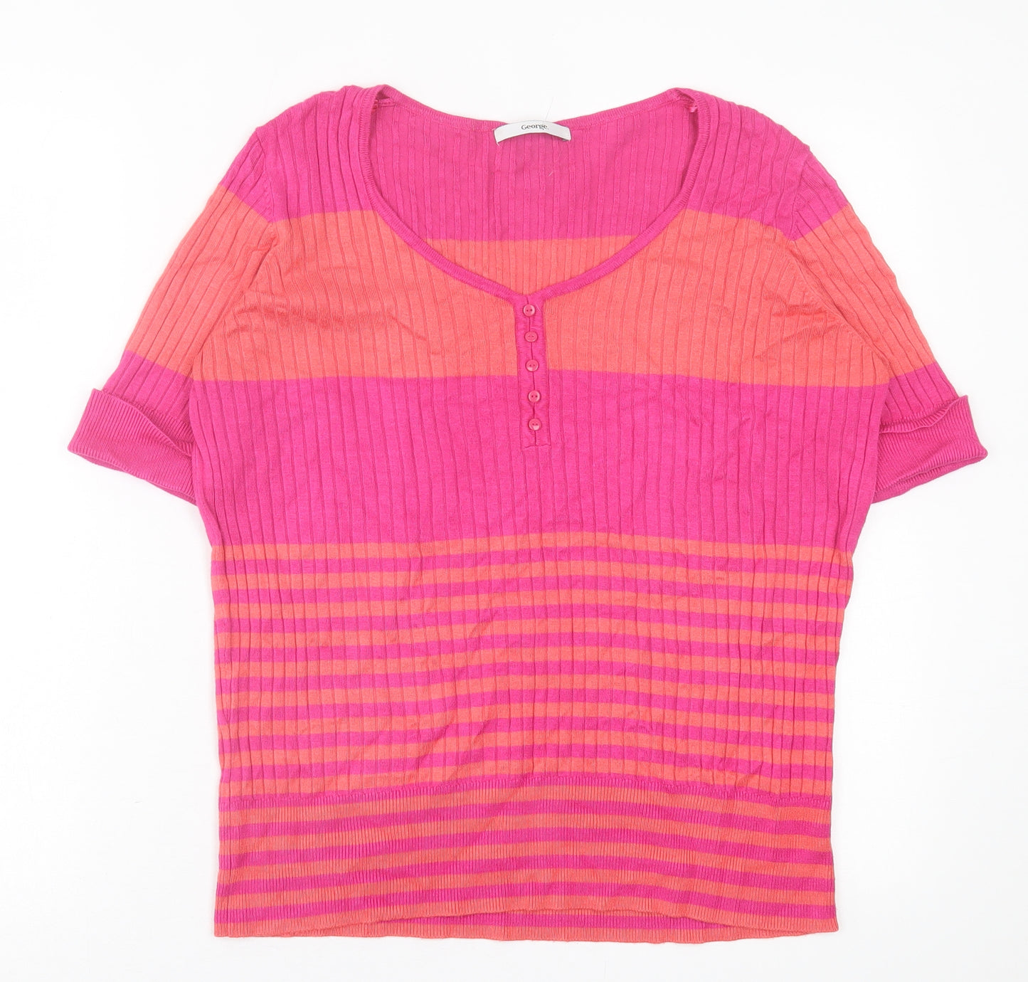 George Womens Pink Striped Viscose Basic T-Shirt Size 20 Scoop Neck