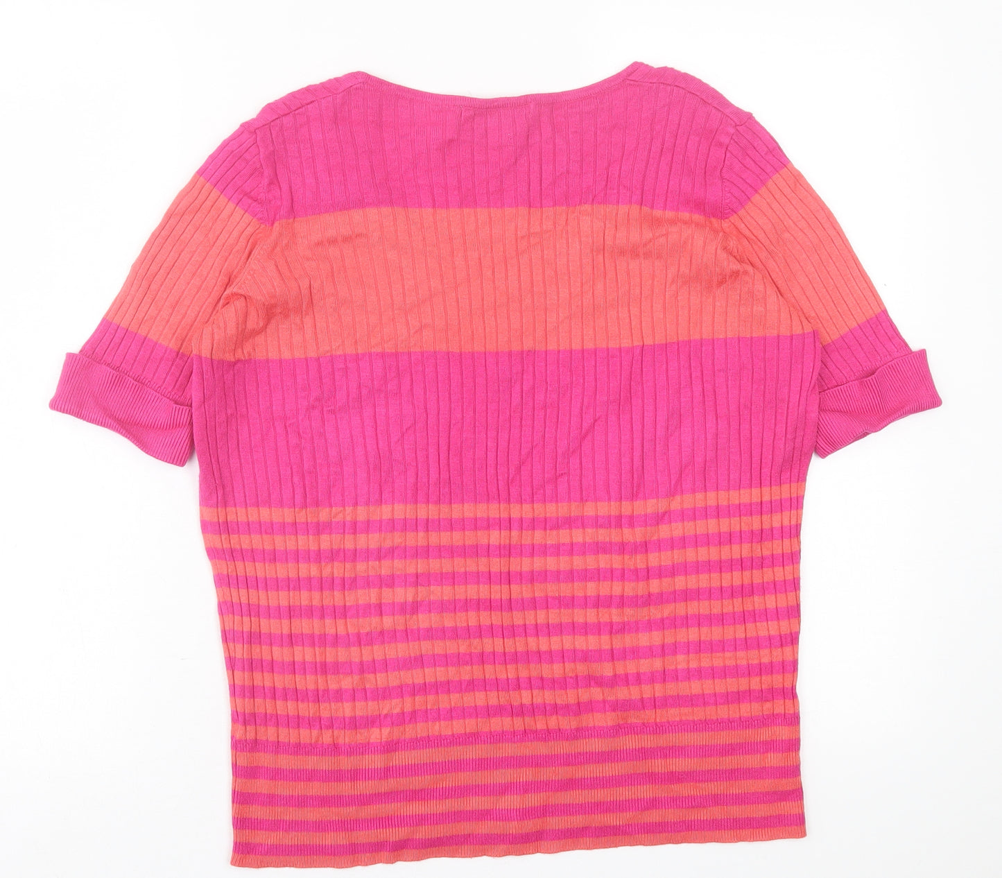 George Womens Pink Striped Viscose Basic T-Shirt Size 20 Scoop Neck