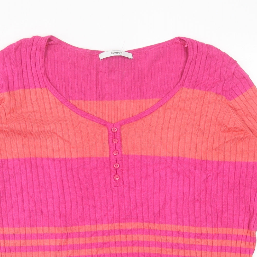 George Womens Pink Striped Viscose Basic T-Shirt Size 20 Scoop Neck