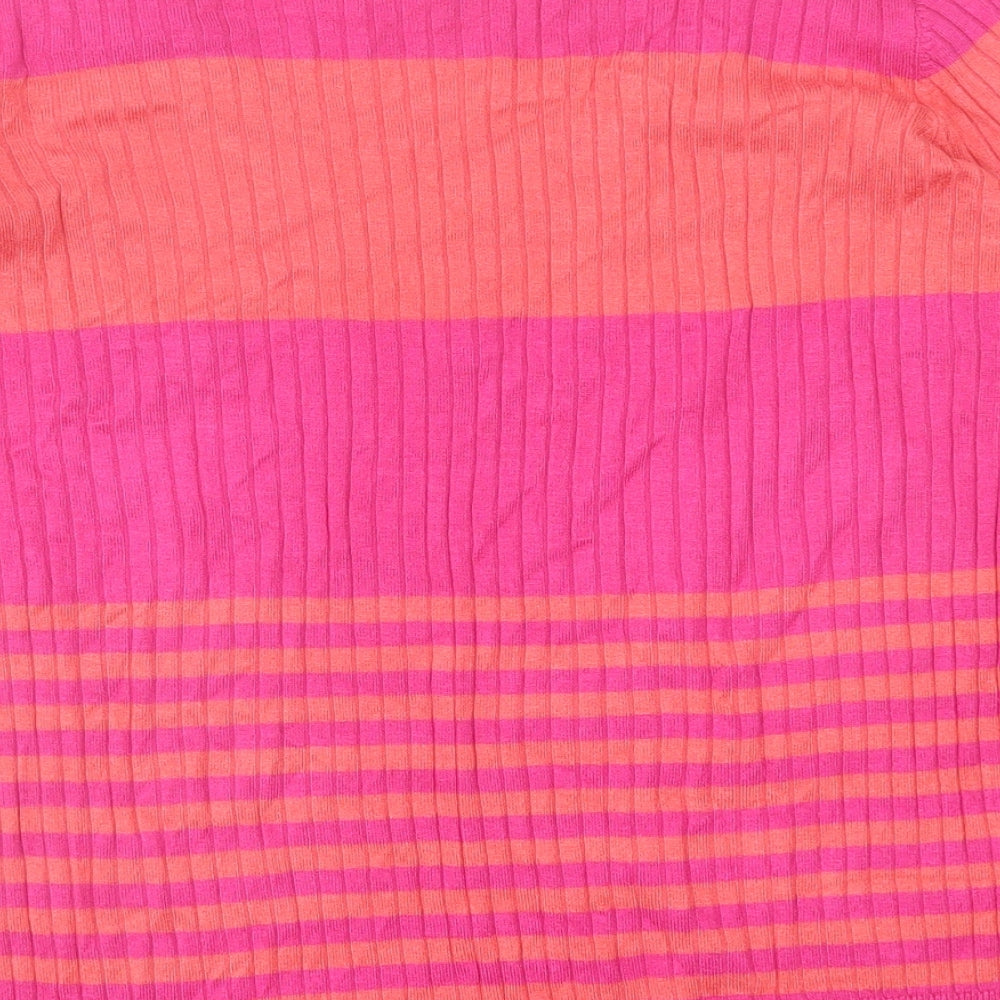 George Womens Pink Striped Viscose Basic T-Shirt Size 20 Scoop Neck