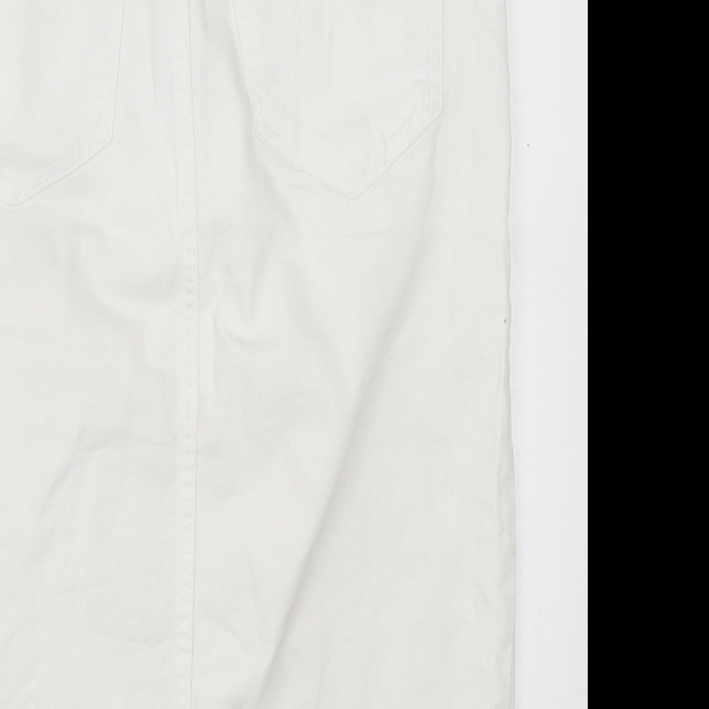 River Island Womens White  Cotton A-Line Skirt Size 10   Button