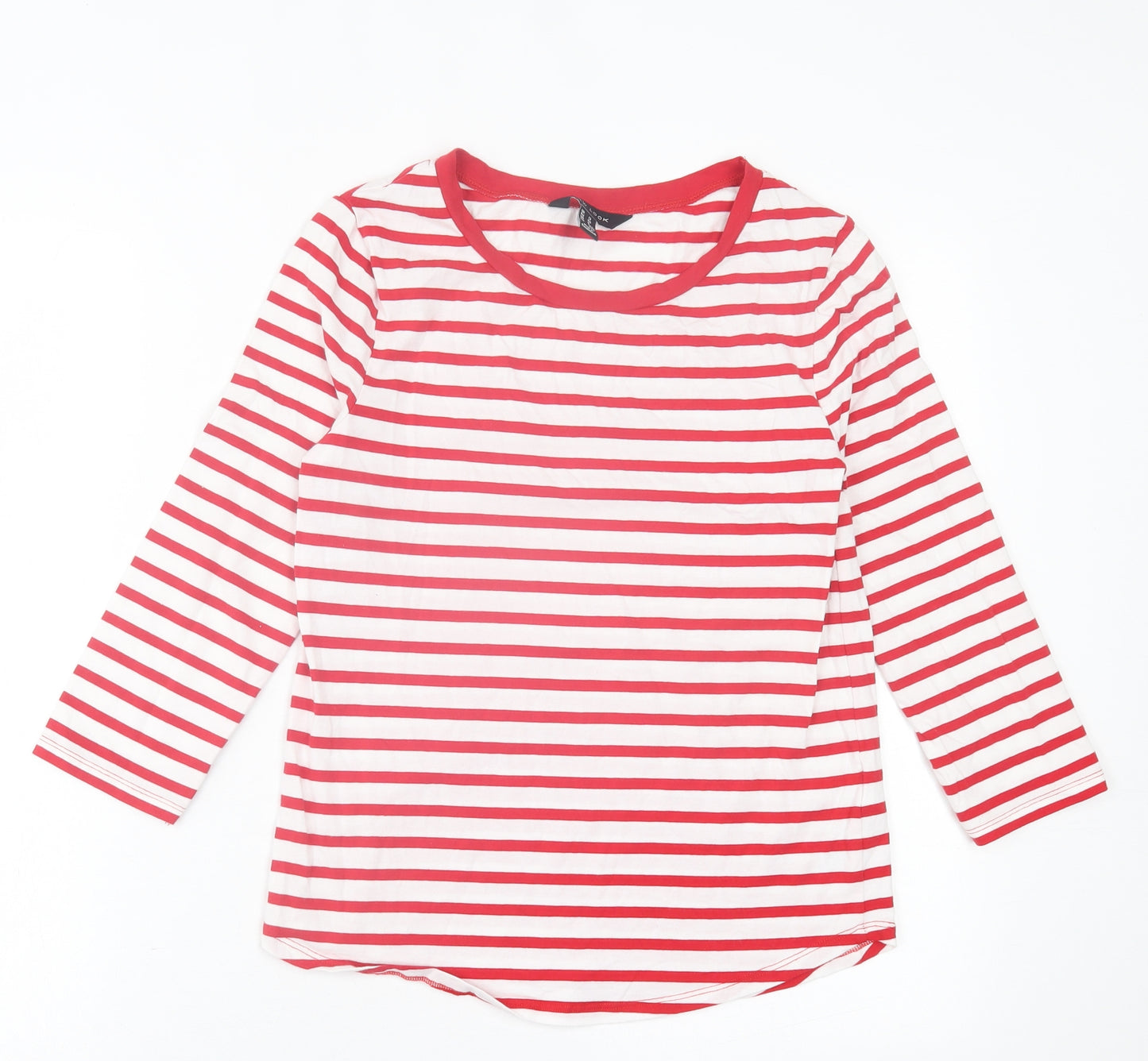 New Look Womens Red Striped Cotton Basic T-Shirt Size 12 Crew Neck