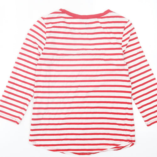 New Look Womens Red Striped Cotton Basic T-Shirt Size 12 Crew Neck