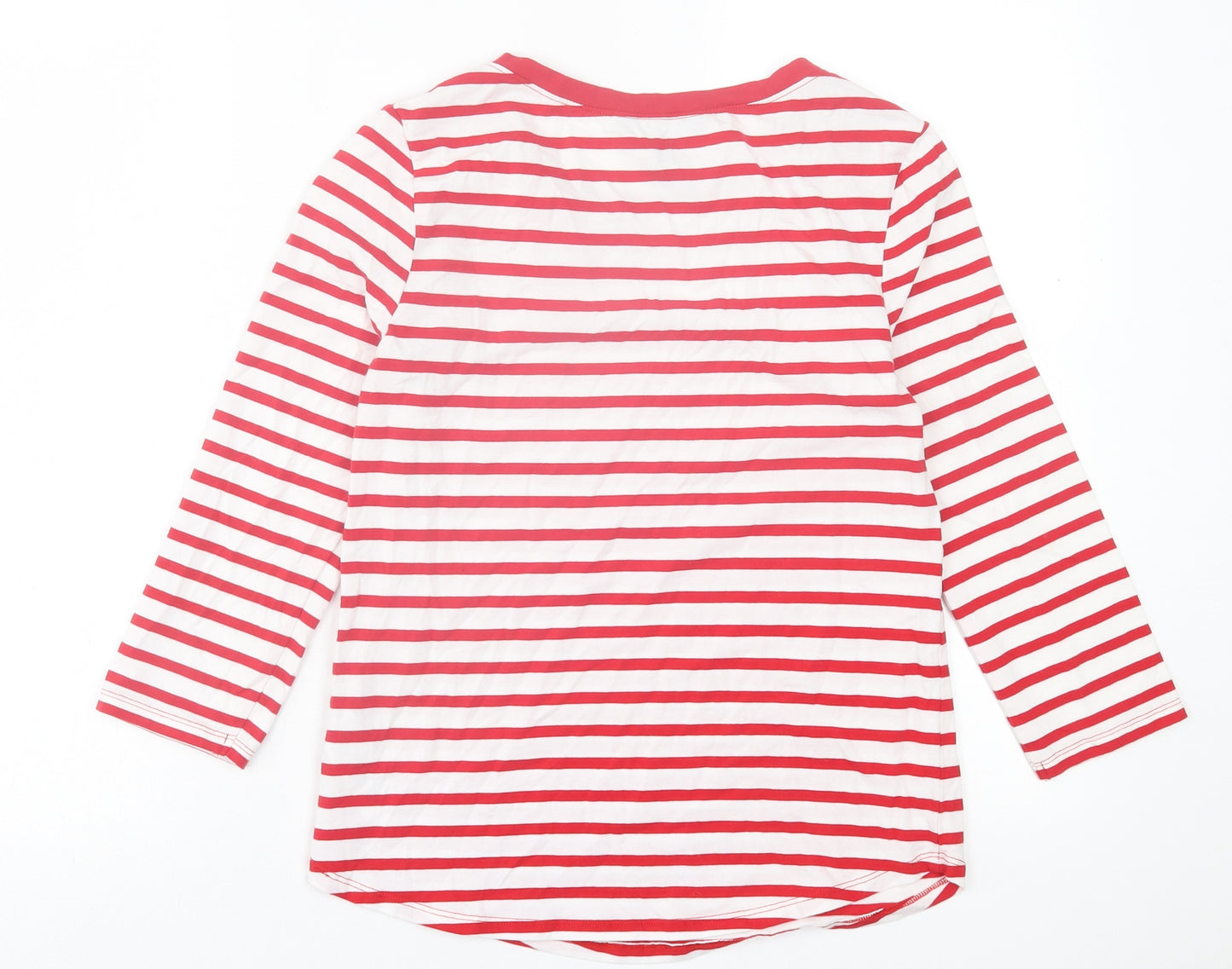 New Look Womens Red Striped Cotton Basic T-Shirt Size 12 Crew Neck