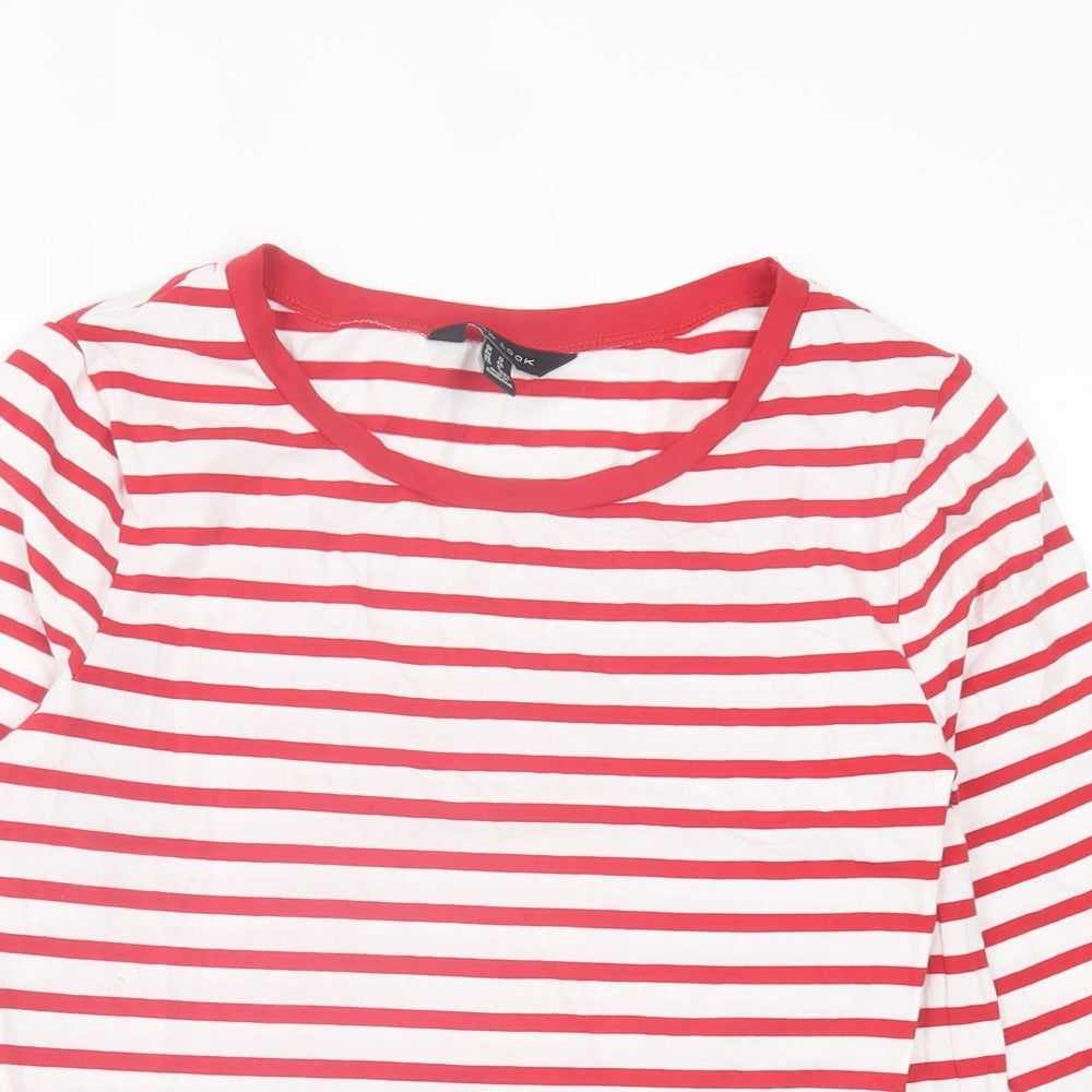 New Look Womens Red Striped Cotton Basic T-Shirt Size 12 Crew Neck