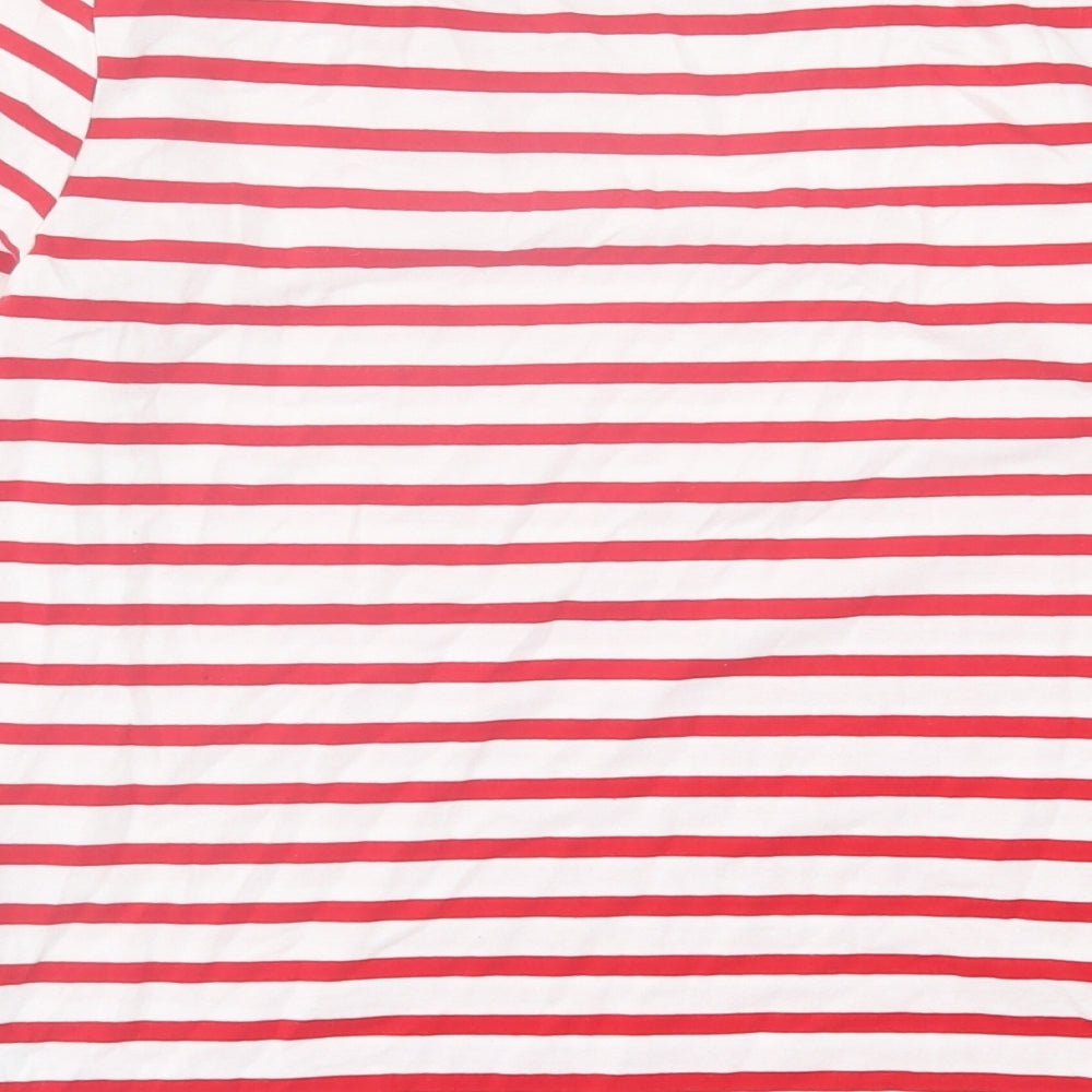 New Look Womens Red Striped Cotton Basic T-Shirt Size 12 Crew Neck