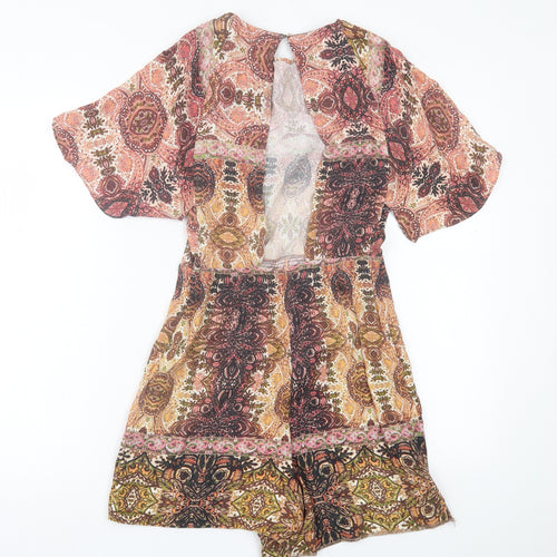 Zara Womens Multicoloured Geometric Viscose Playsuit One-Piece Size S  Button
