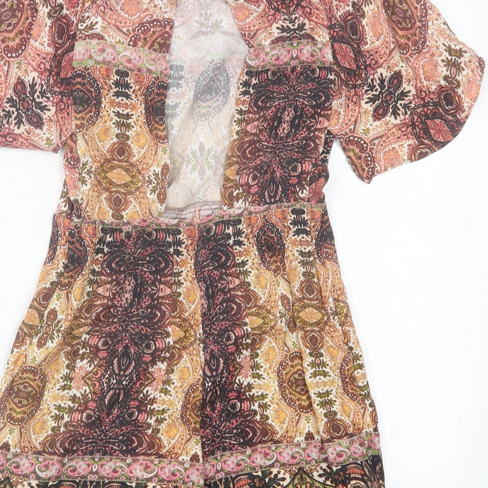 Zara Womens Multicoloured Geometric Viscose Playsuit One-Piece Size S  Button