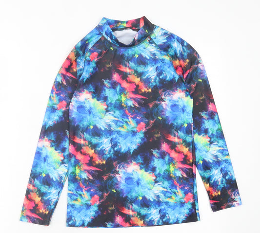 Front view of Next girls’ multicoloured geometric polyester basic casual, size 12, years high neck pullover