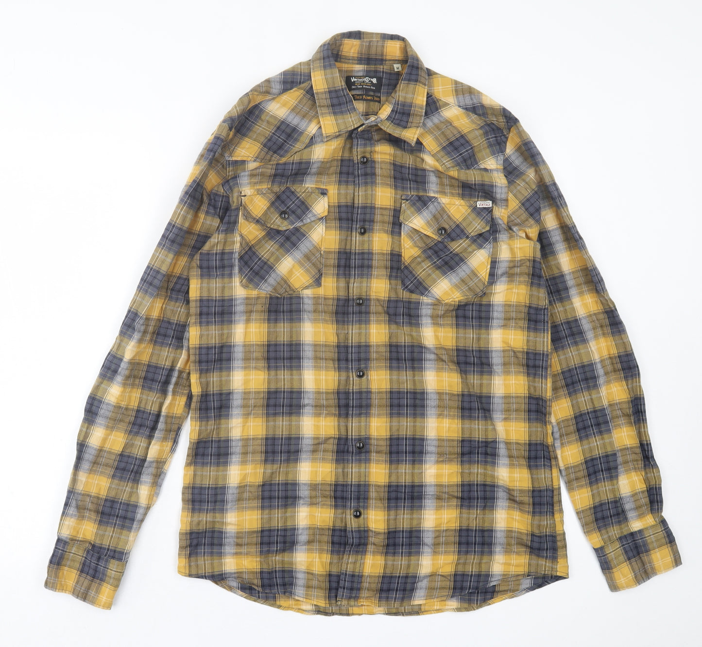 JACK & JONES Mens Yellow Plaid Cotton  Button-Up Size M Collared Button