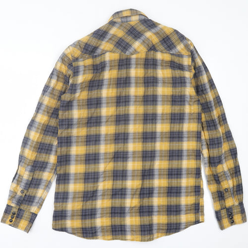 JACK & JONES Mens Yellow Plaid Cotton  Button-Up Size M Collared Button