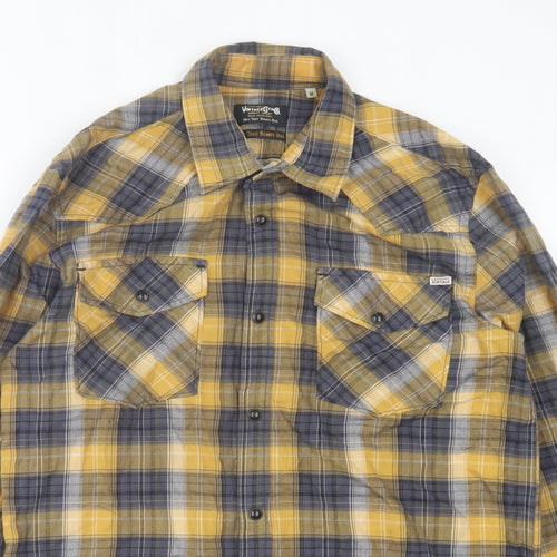 JACK & JONES Mens Yellow Plaid Cotton  Button-Up Size M Collared Button